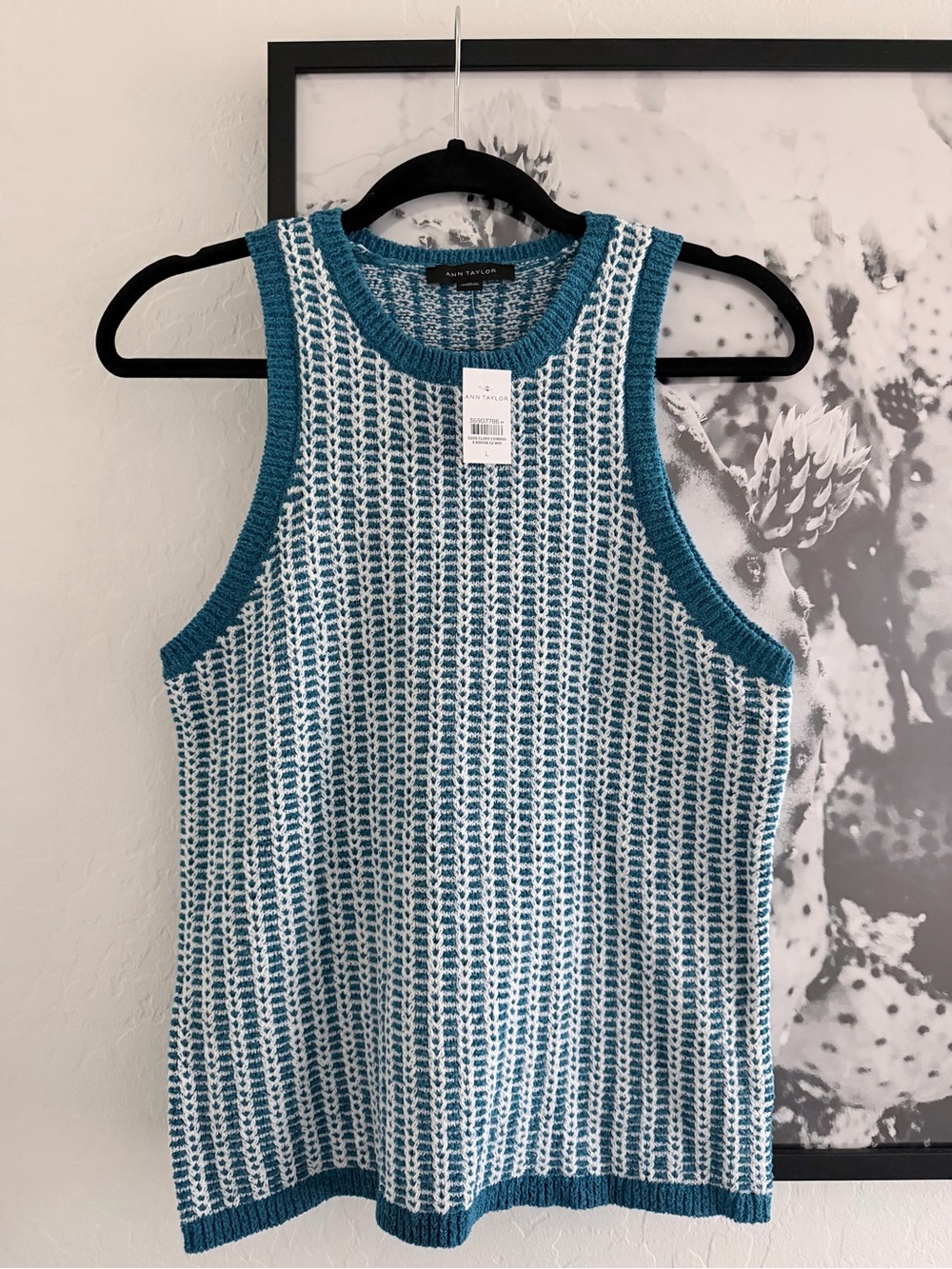 Ann Taylor Blue and White Textured Knit Cardigan Set - Picture 3 of 14